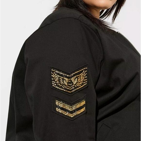 2X | 18/20 | Beaded Embellished Stretch Twill Zip-up Bomber Jacket | NWT - Picture 3 of 7